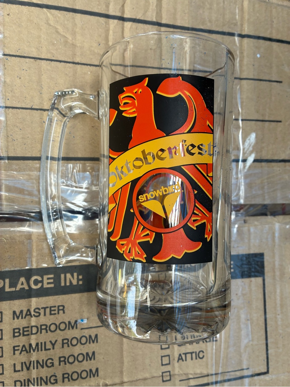 Oktoberfest Glass Beer Stein - Black with Red and Yellow Design